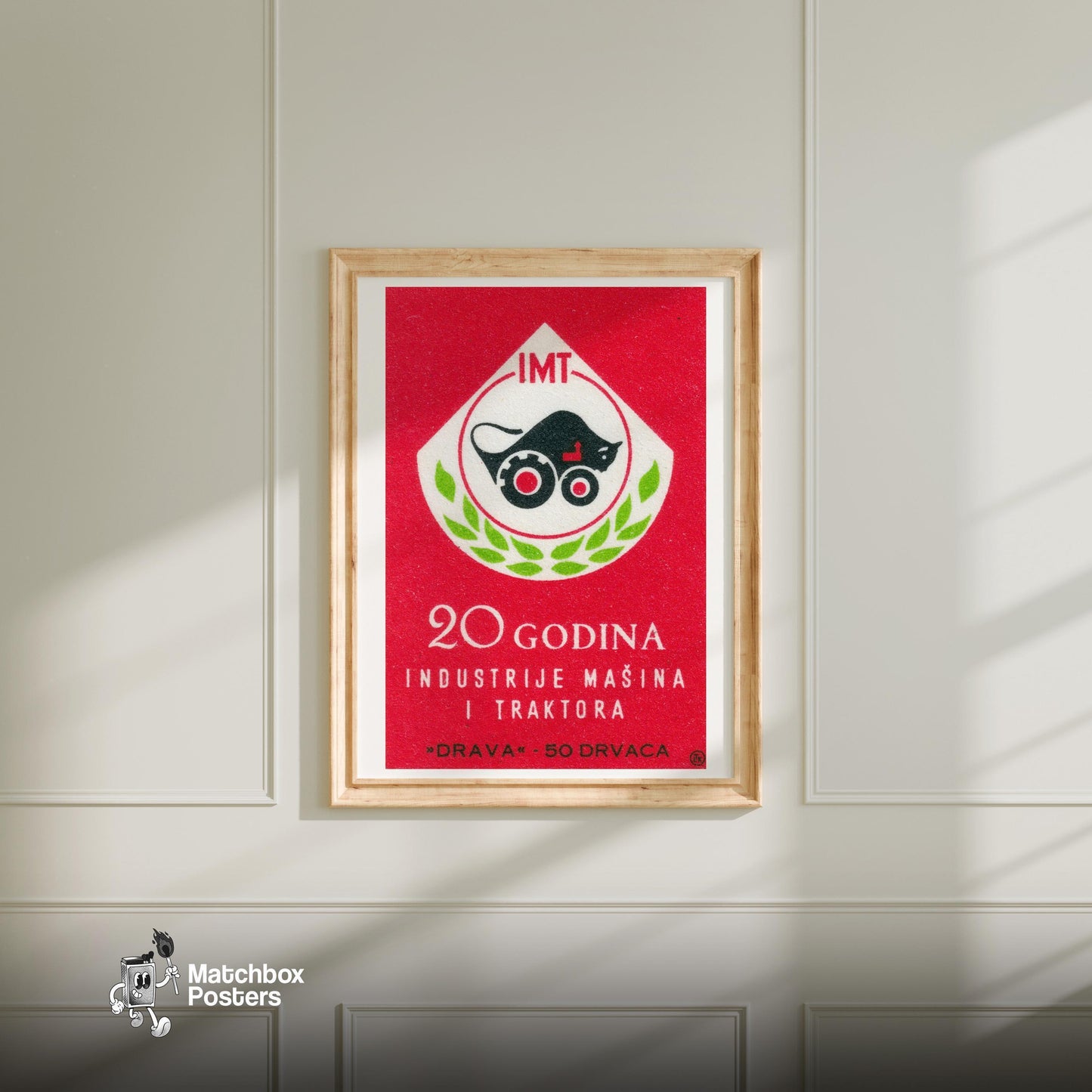 20 Years Farming Industry - vintage matchbox label print - bedroom mockup
