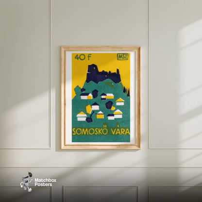 Castle on Hill - vintage matchbox label print - bedroom mockup