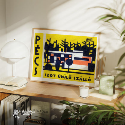 Holiday Hostel - vintage matchbox label print - office wall