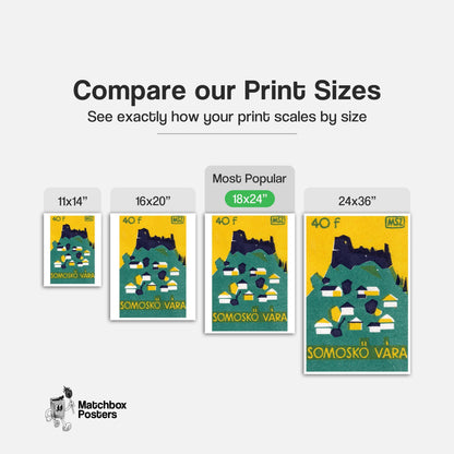 Castle on Hill - vintage matchbox label print - gallery wall preview