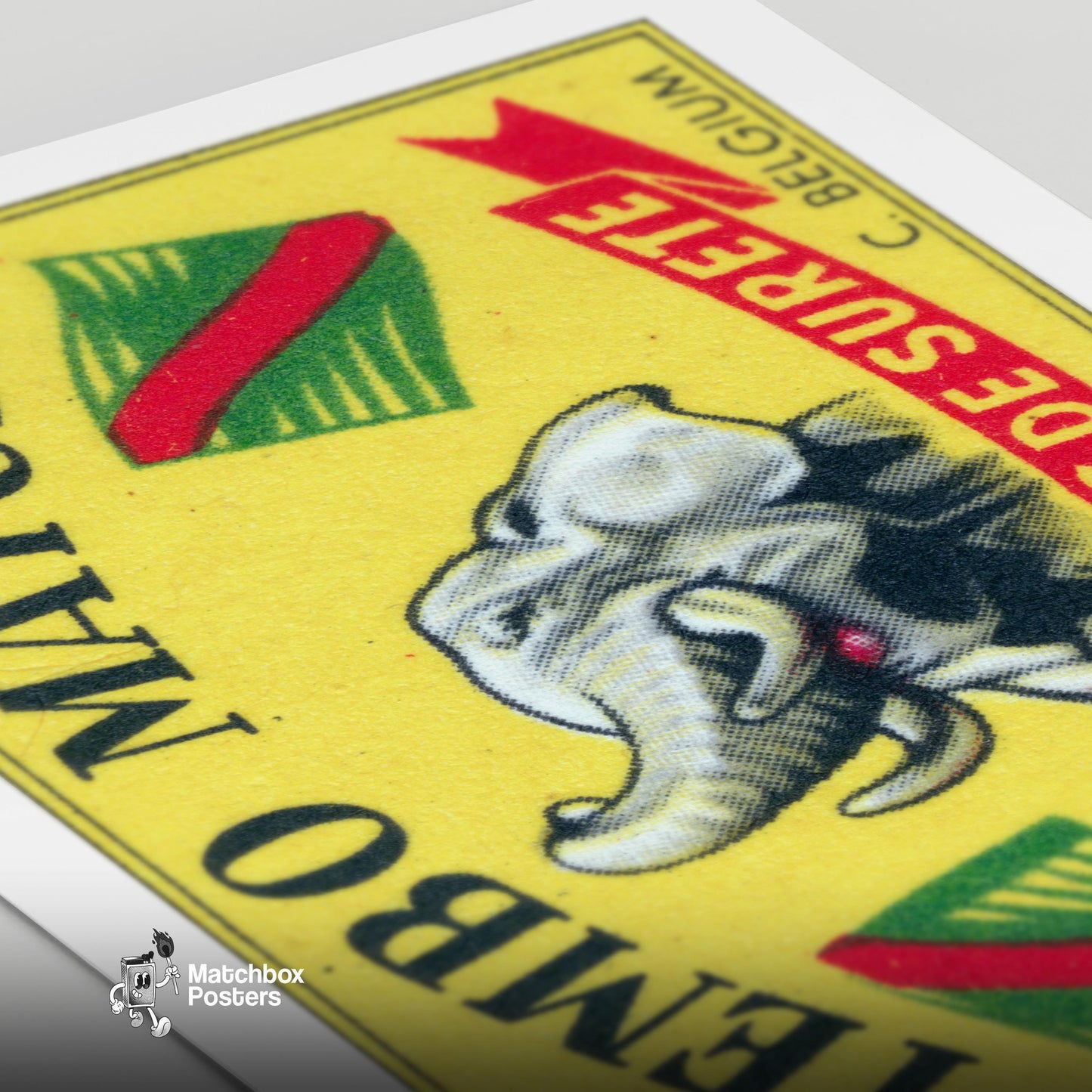 Elephant - vintage matchbox label print - close-up detail