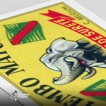 Elephant - vintage matchbox label print - close-up detail