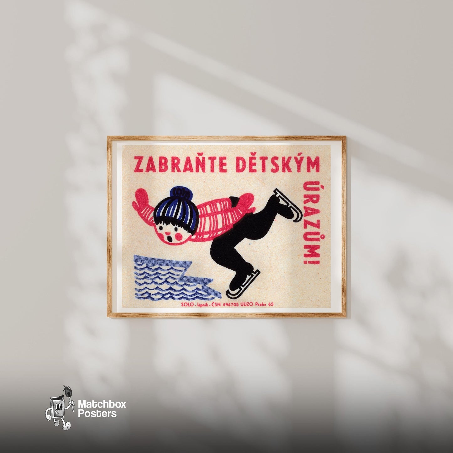 Child Ice Skating - vintage matchbox label print - bedroom mockup
