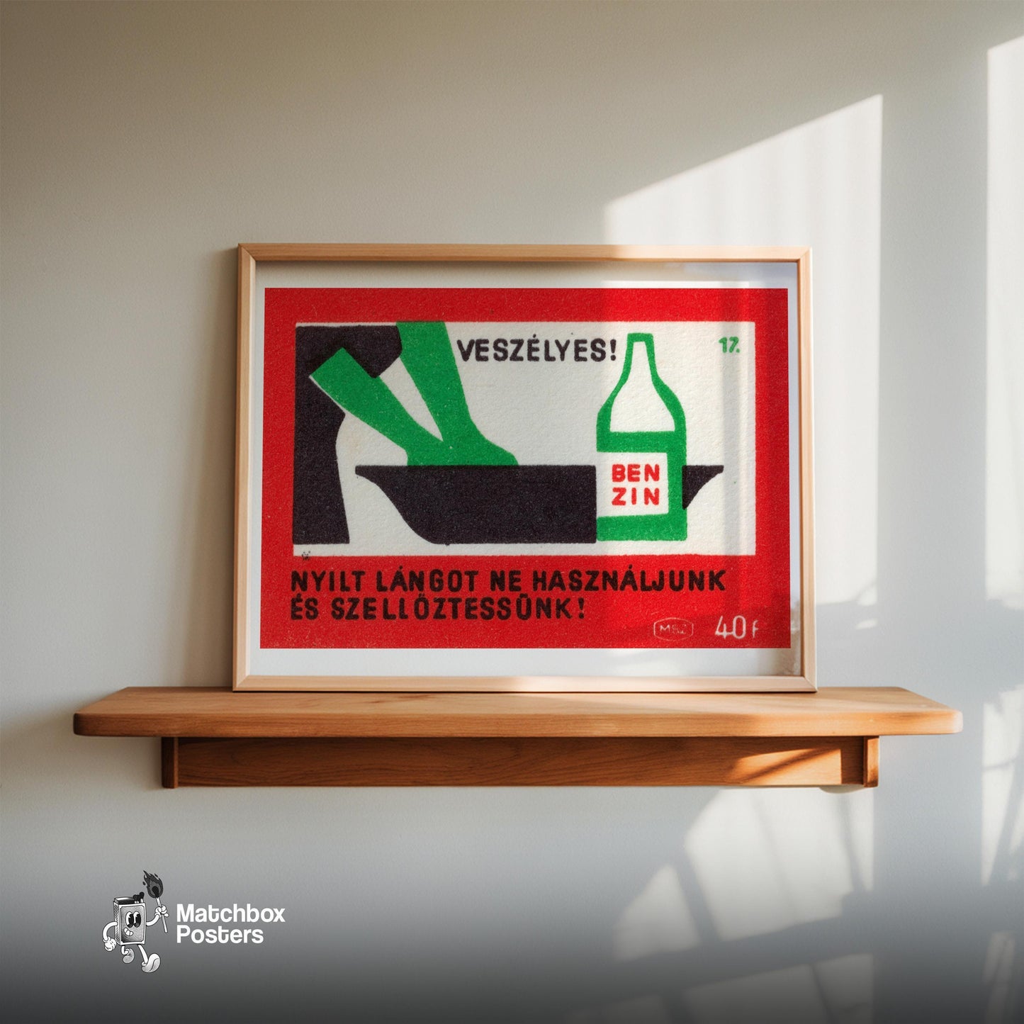 Flammable Liquid - vintage matchbox label print - size comparison