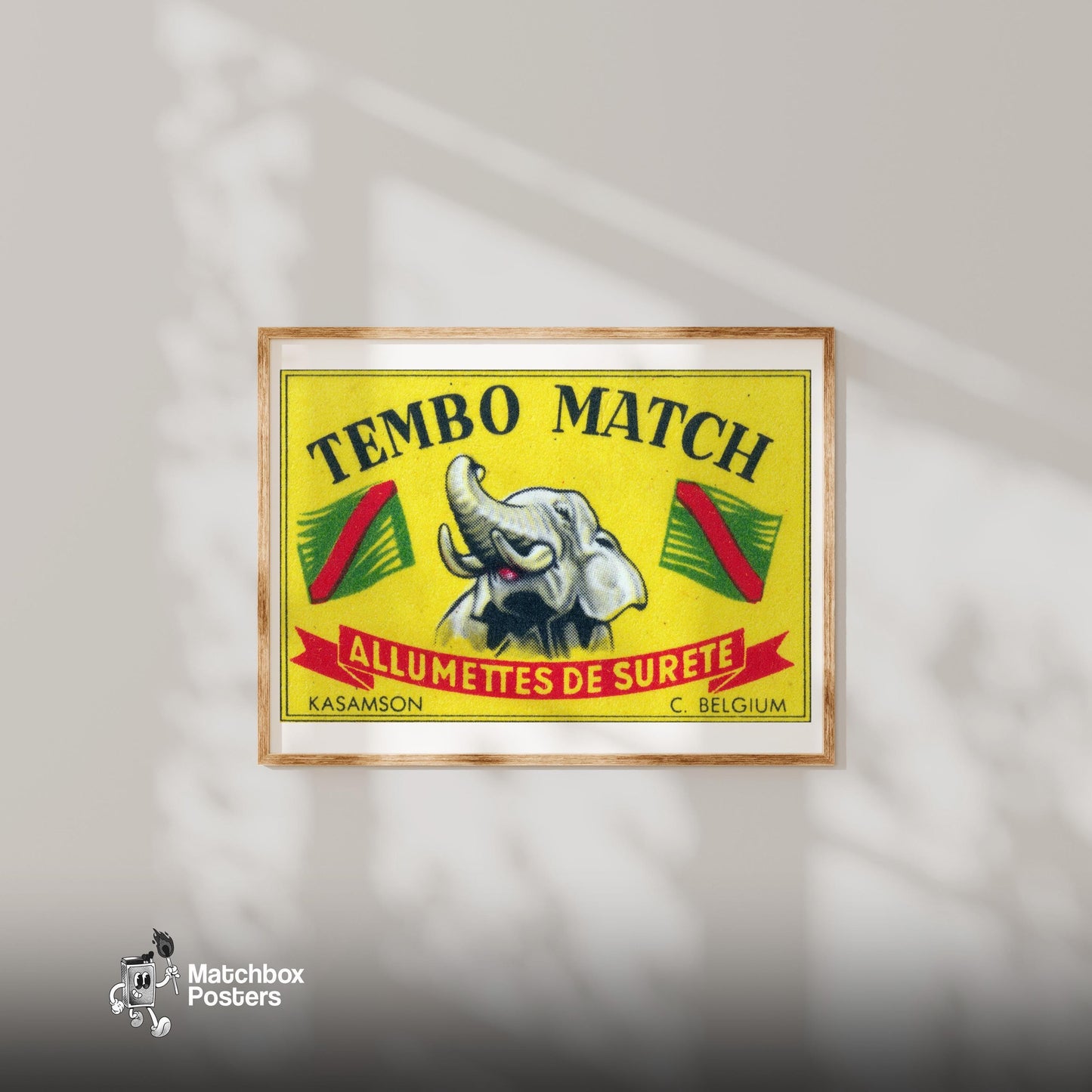 Elephant - vintage matchbox label print - bedroom mockup