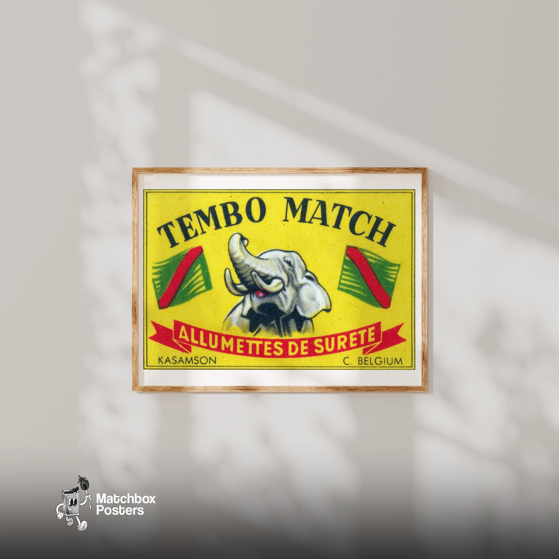 Elephant - vintage matchbox label print - bedroom mockup