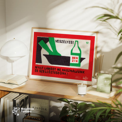 Flammable Liquid - vintage matchbox label print - office wall