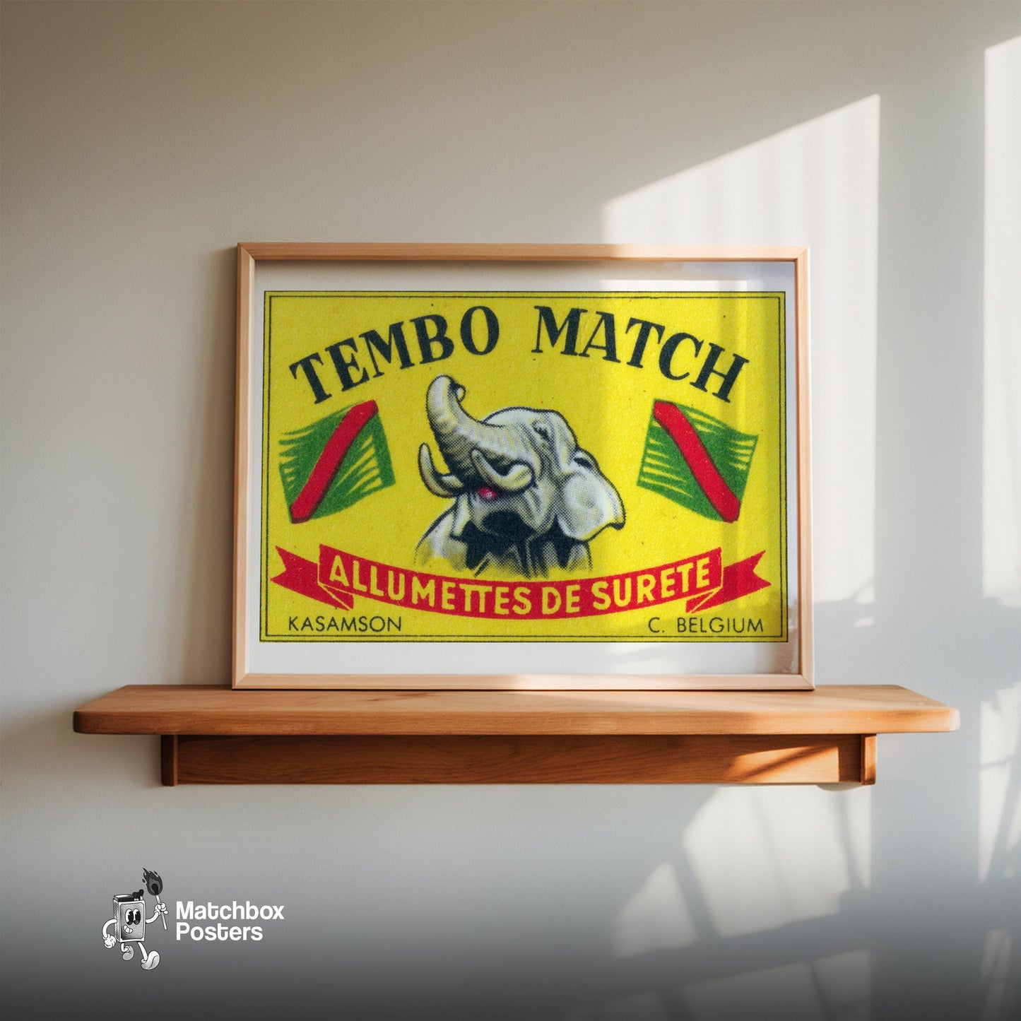 Elephant - vintage matchbox label print - size comparison