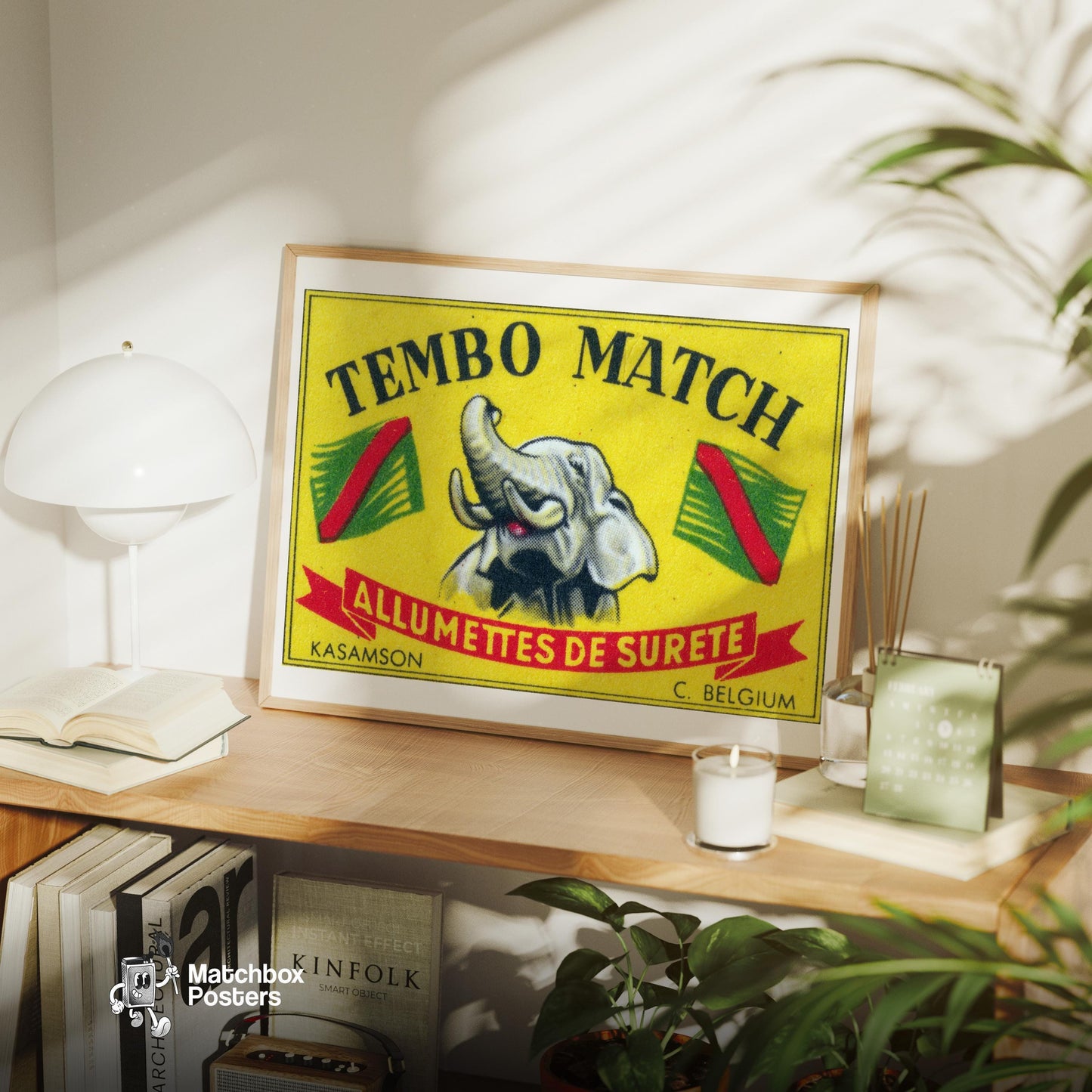 Elephant - vintage matchbox label print - office wall