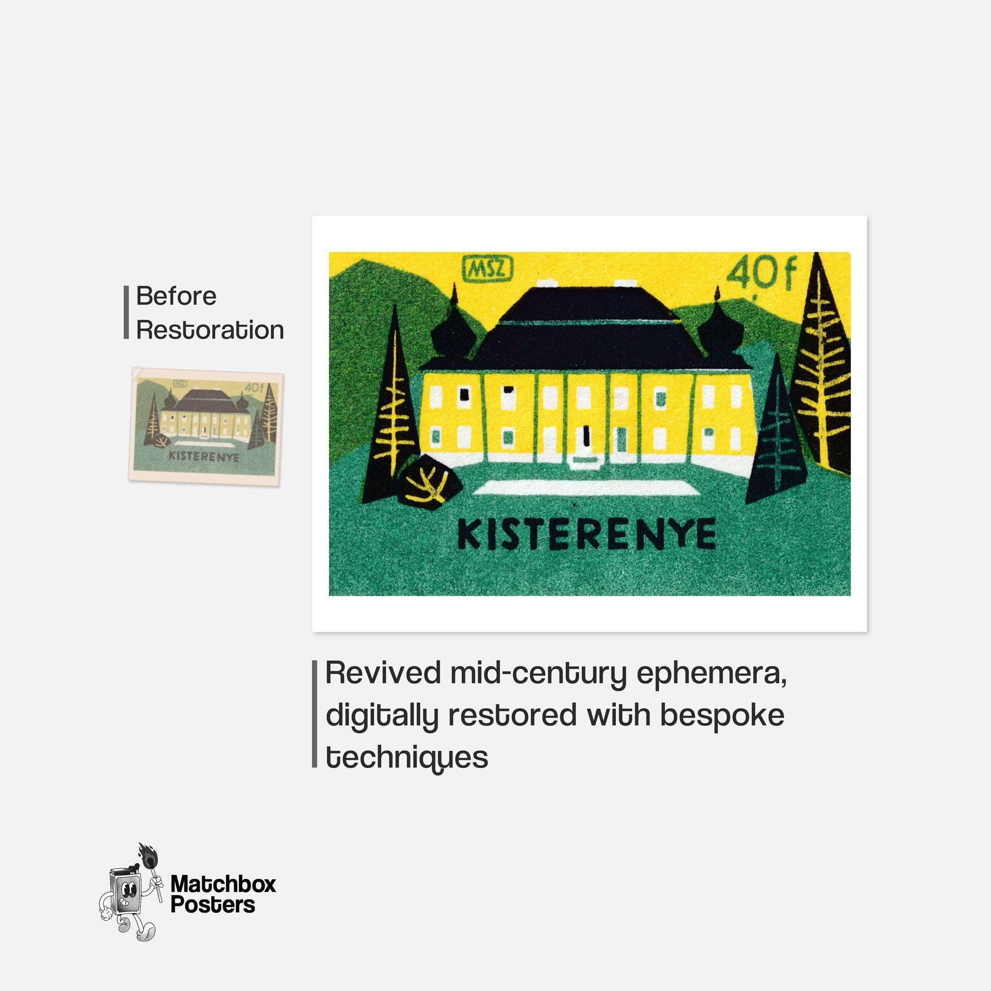 Forest Hotel - vintage matchbox label print - framed wall art preview