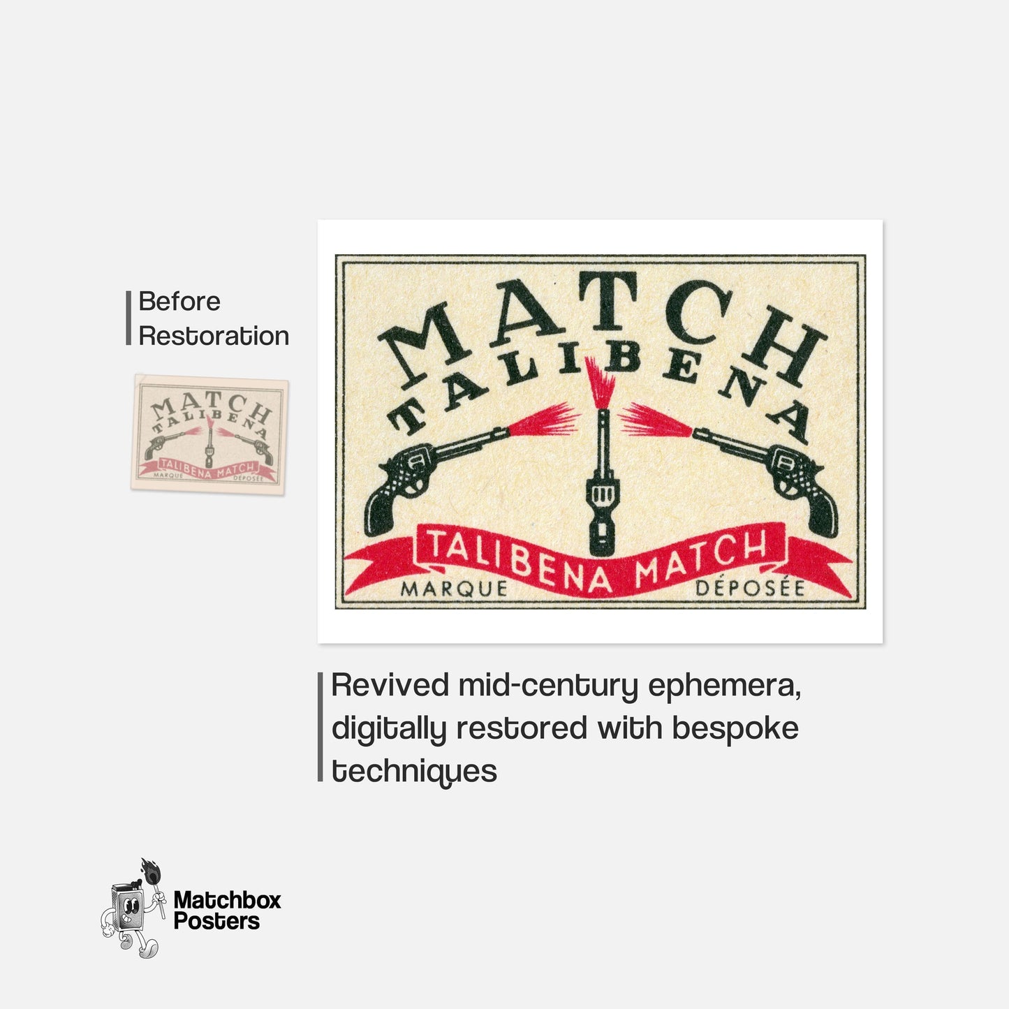 Three Pistols - vintage matchbox label print - framed wall art preview