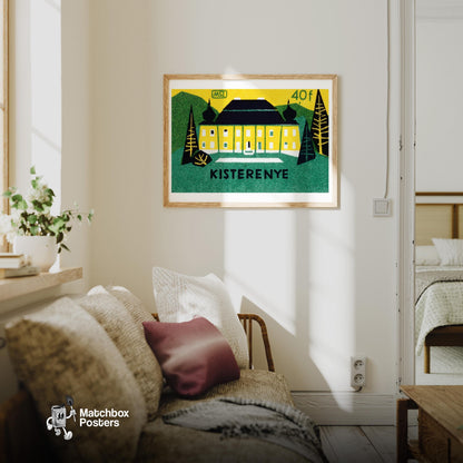 Forest Hotel - vintage matchbox label print - living room mockup