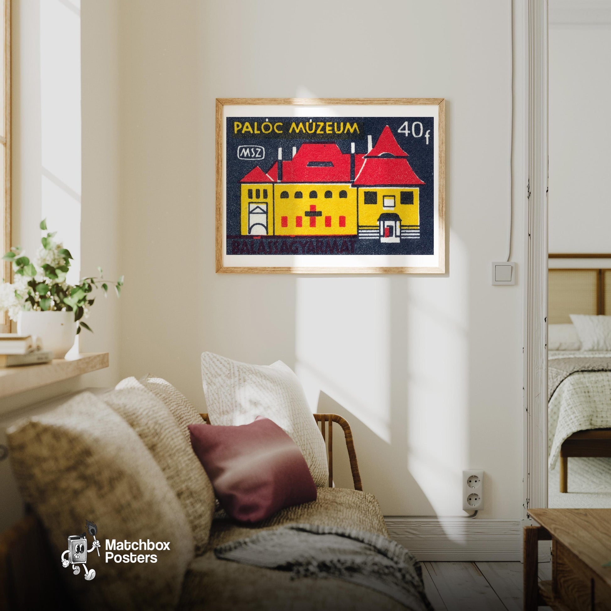 Paloc Museum - vintage matchbox label print - living room mockup
