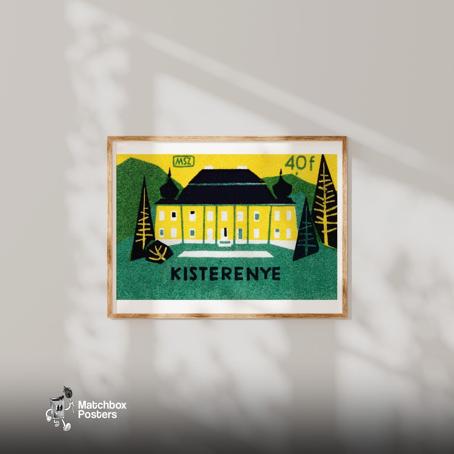 Forest Hotel - vintage matchbox label print - bedroom mockup