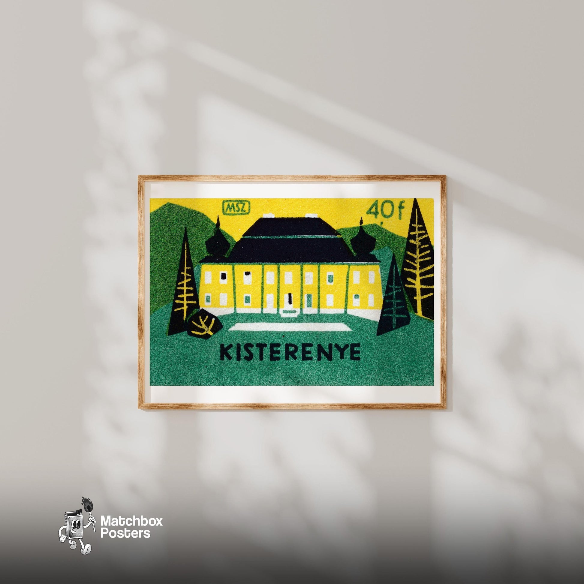 Forest Hotel - vintage matchbox label print - bedroom mockup