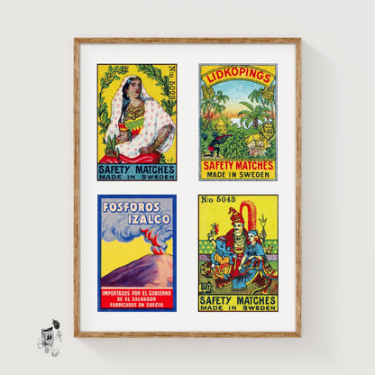 Yellow Swedishs Grid Print - vintage matchbox label print