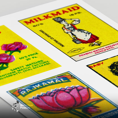 Vintage Tamil Print - vintage matchbox label print - close-up detail