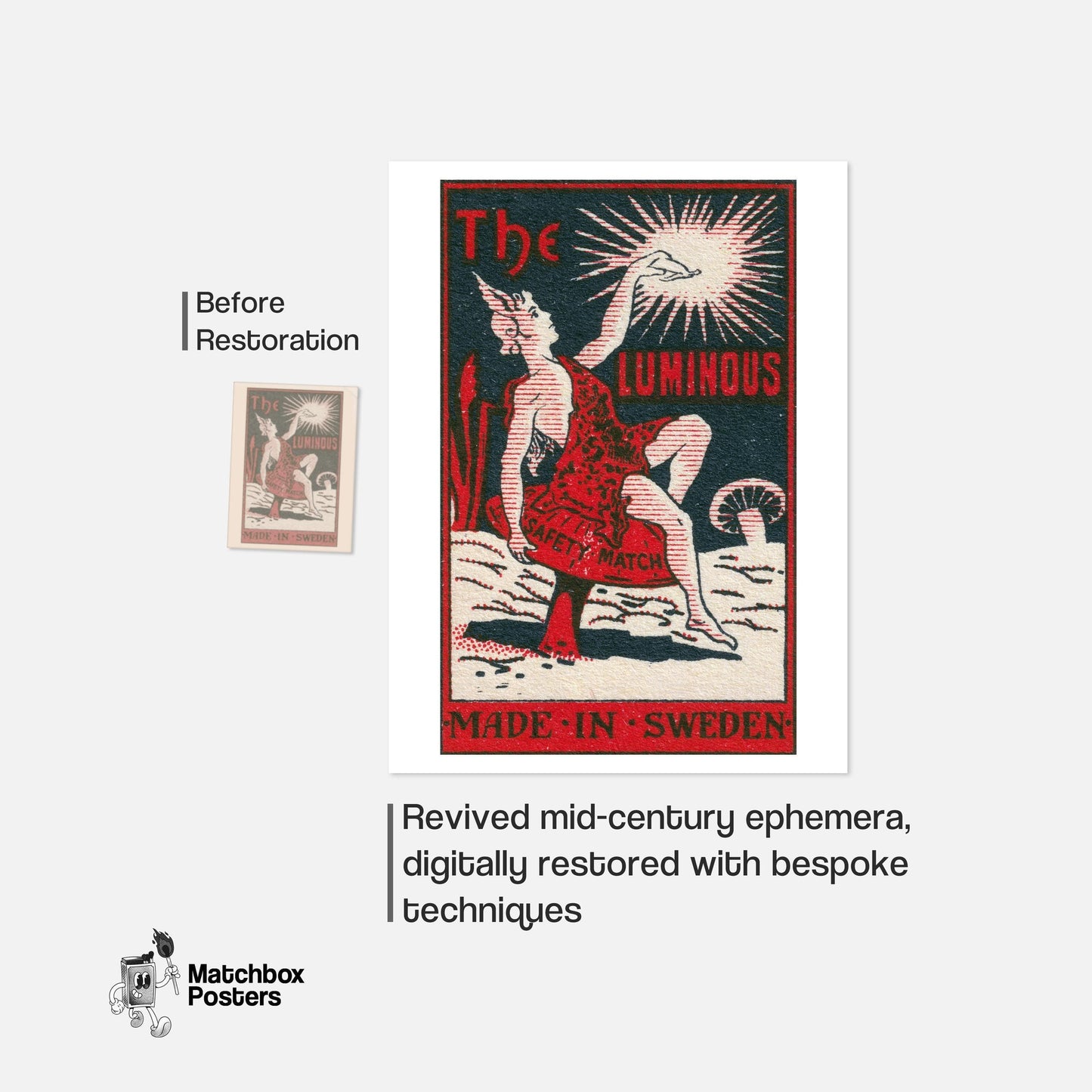 Mythological Figure - vintage matchbox label print - framed wall art preview