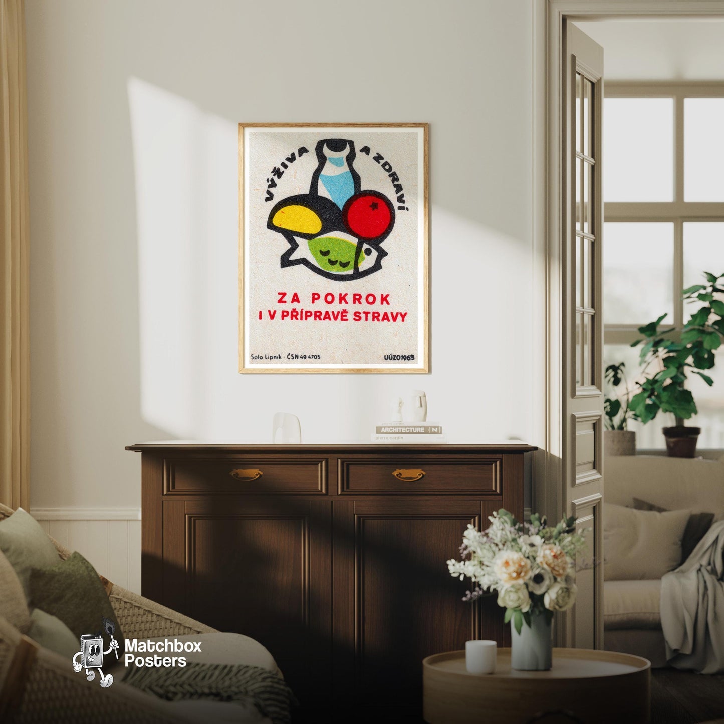 Fruit - vintage matchbox label print - living room mockup