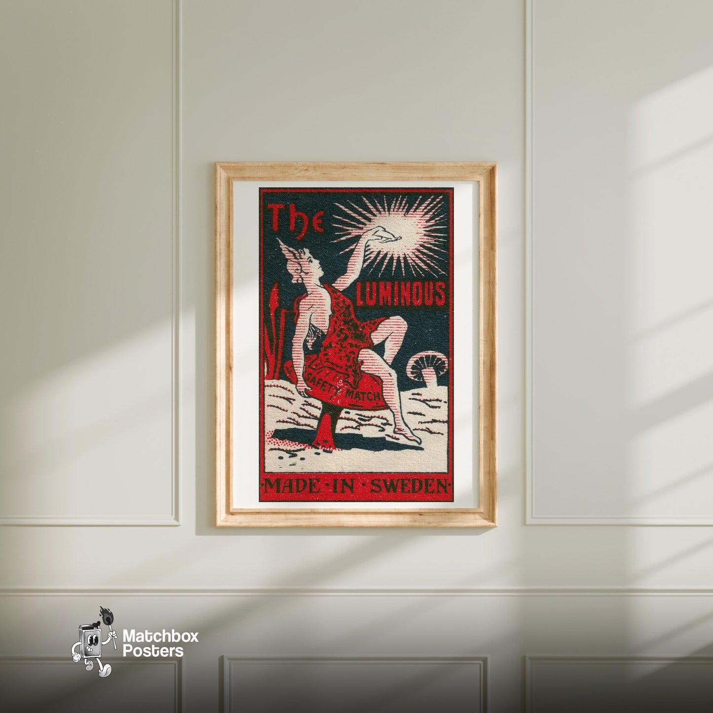 Mythological Figure - vintage matchbox label print - bedroom mockup