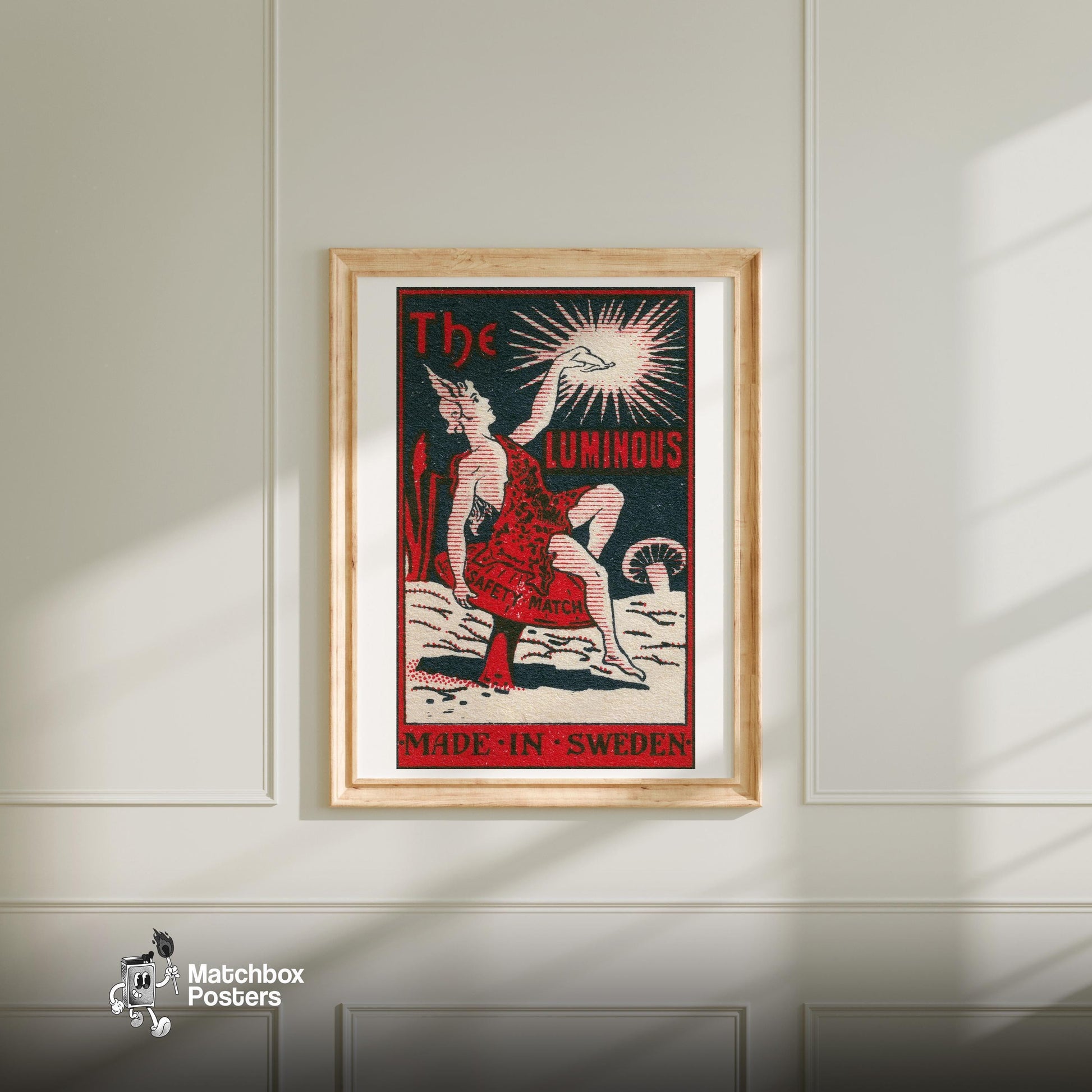 Mythological Figure - vintage matchbox label print - bedroom mockup