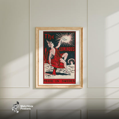 Mythological Figure - vintage matchbox label print - bedroom mockup
