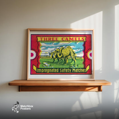 Three Camels - vintage matchbox label print - size comparison