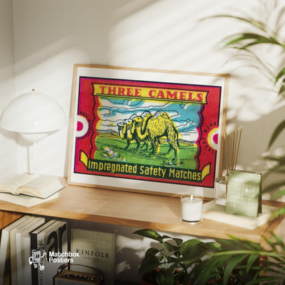 Three Camels - vintage matchbox label print - office wall