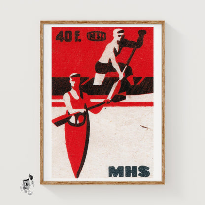 Two Rowers - vintage matchbox label print