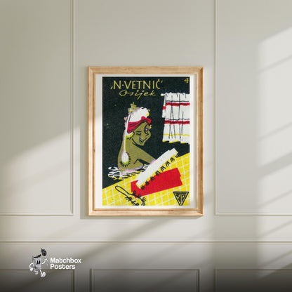 Woman Bathing - vintage matchbox label print - bedroom mockup