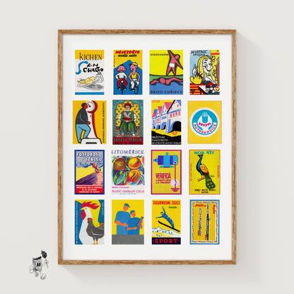 Yellow and Blue Collage - vintage matchbox label print