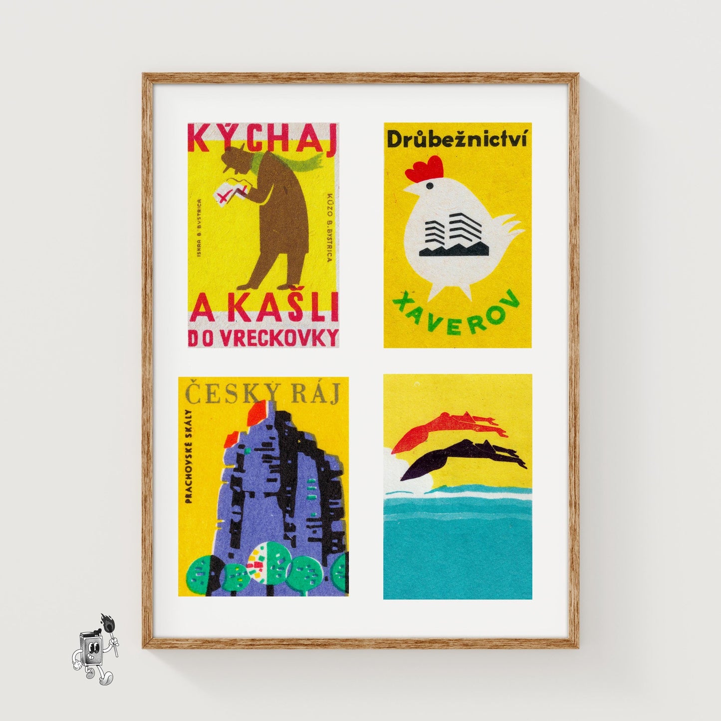 Yellow Czechoslovaks Grid Print - vintage matchbox label print