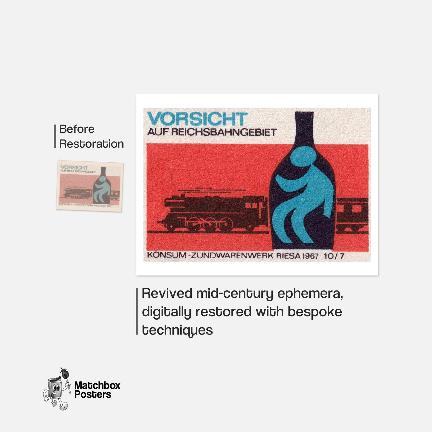 Train Silhouette - vintage matchbox label print - framed wall art preview