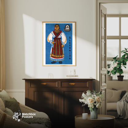 Slavonija Woman - vintage matchbox label print - living room mockup