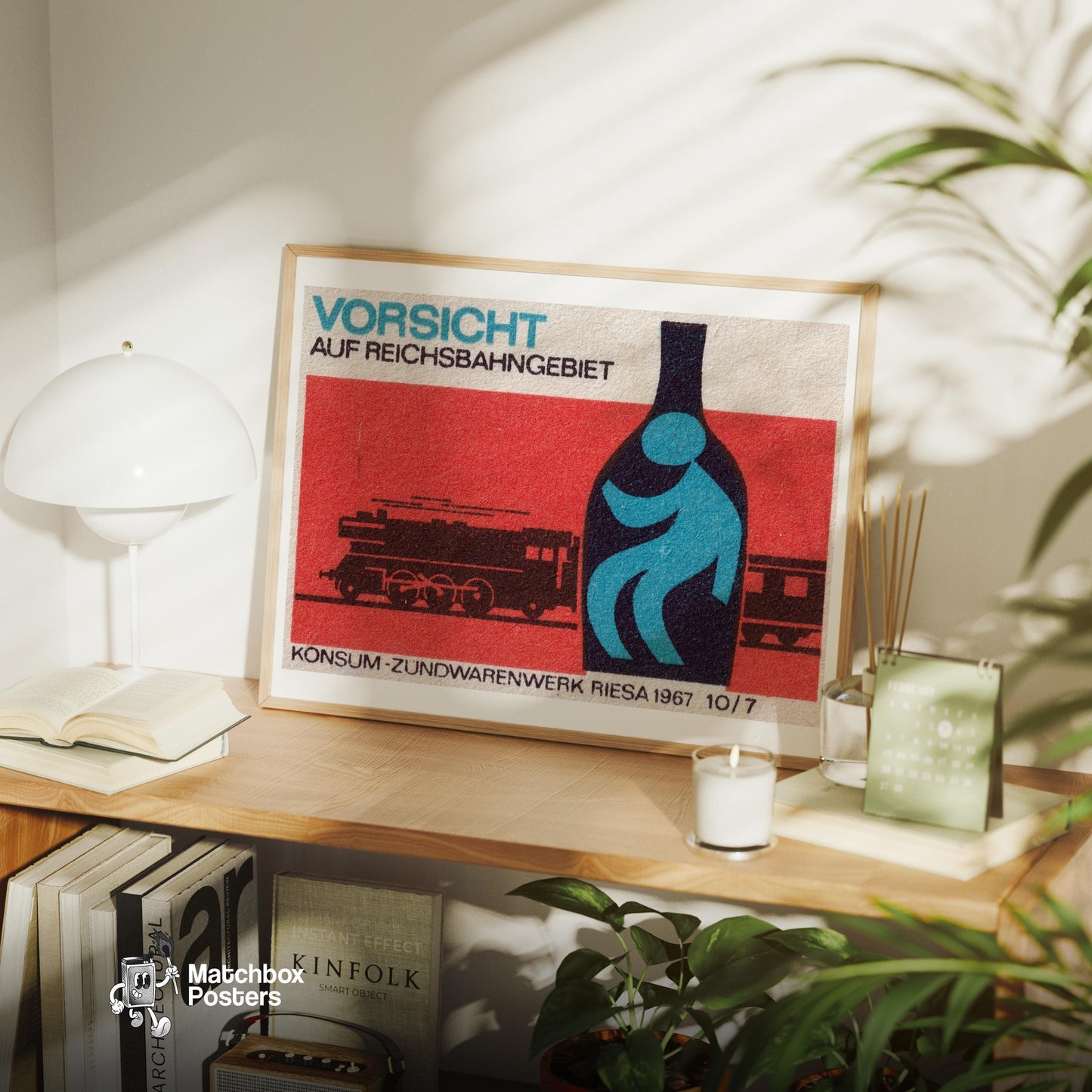 Train Silhouette - vintage matchbox label print - office wall