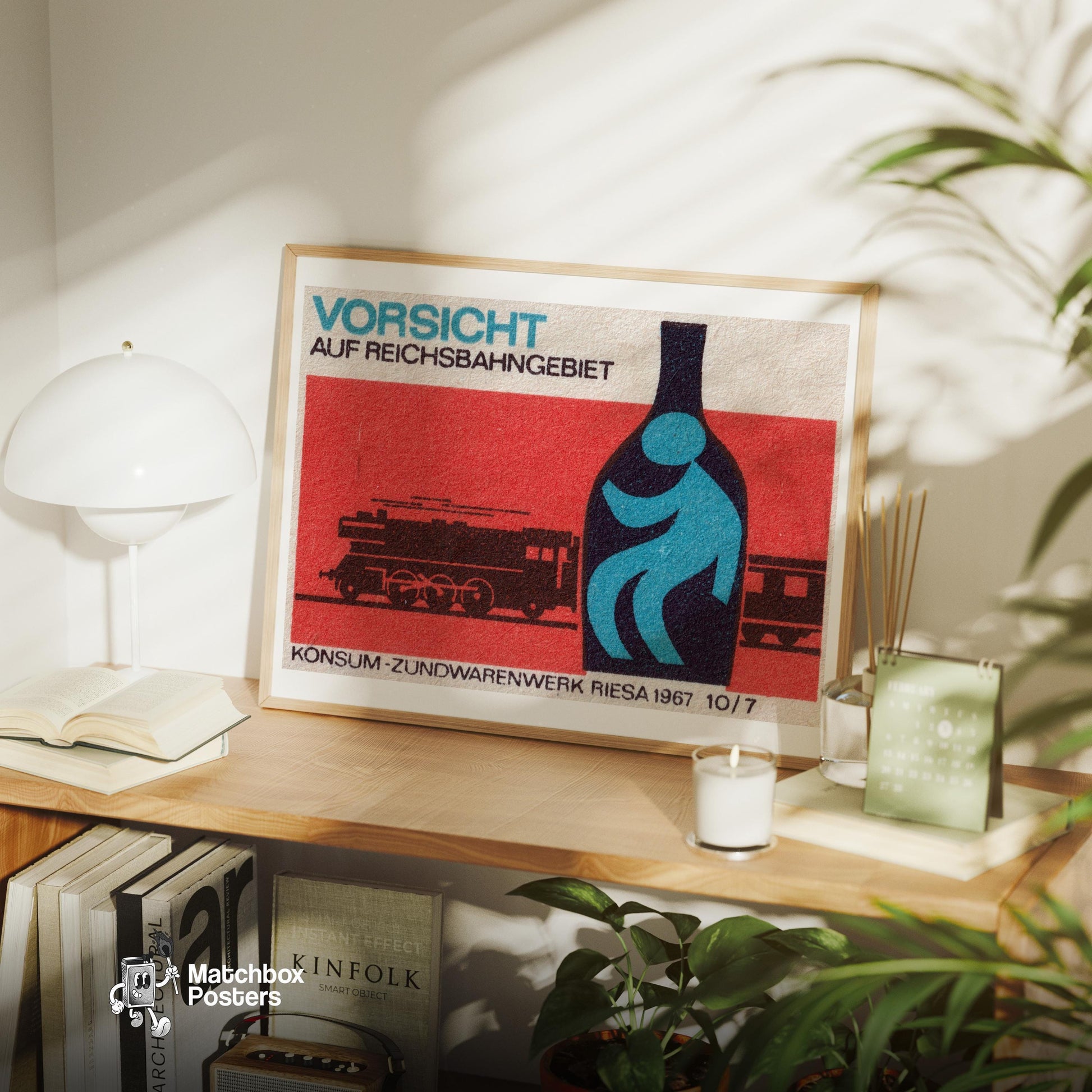 Train Silhouette - vintage matchbox label print - office wall