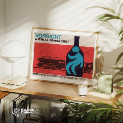 Train Silhouette - vintage matchbox label print - office wall