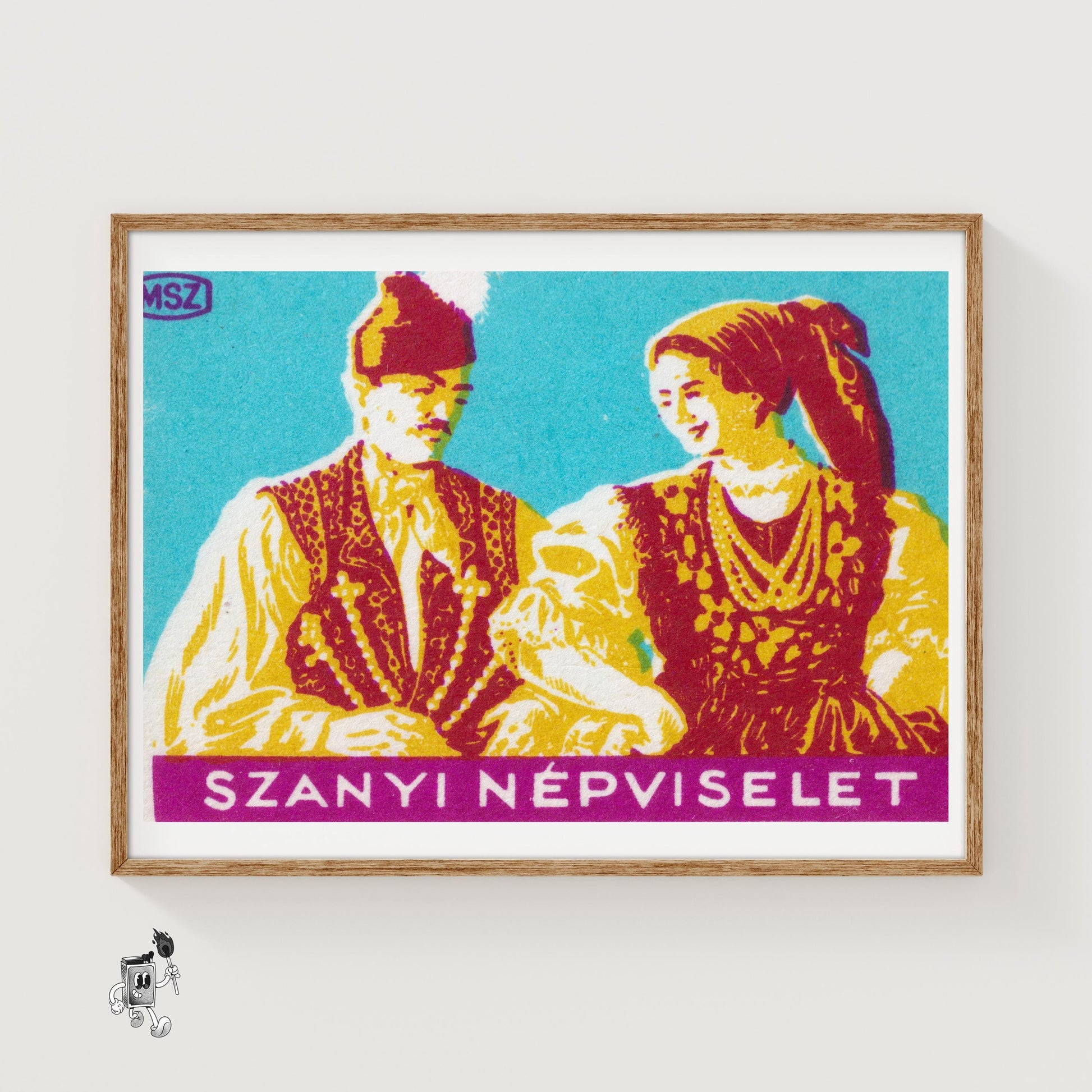 Hungarian Folk Costume - vintage matchbox label print