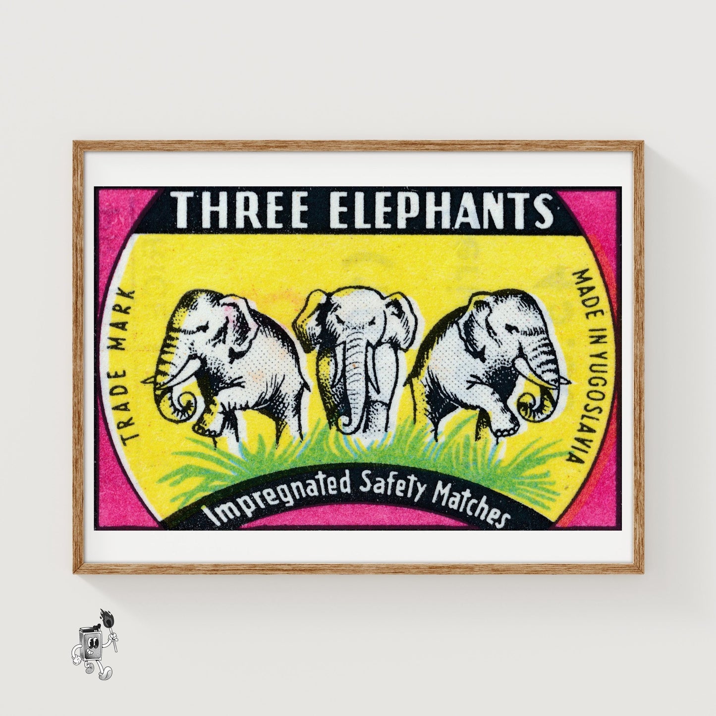 Three Elephants - vintage matchbox label print
