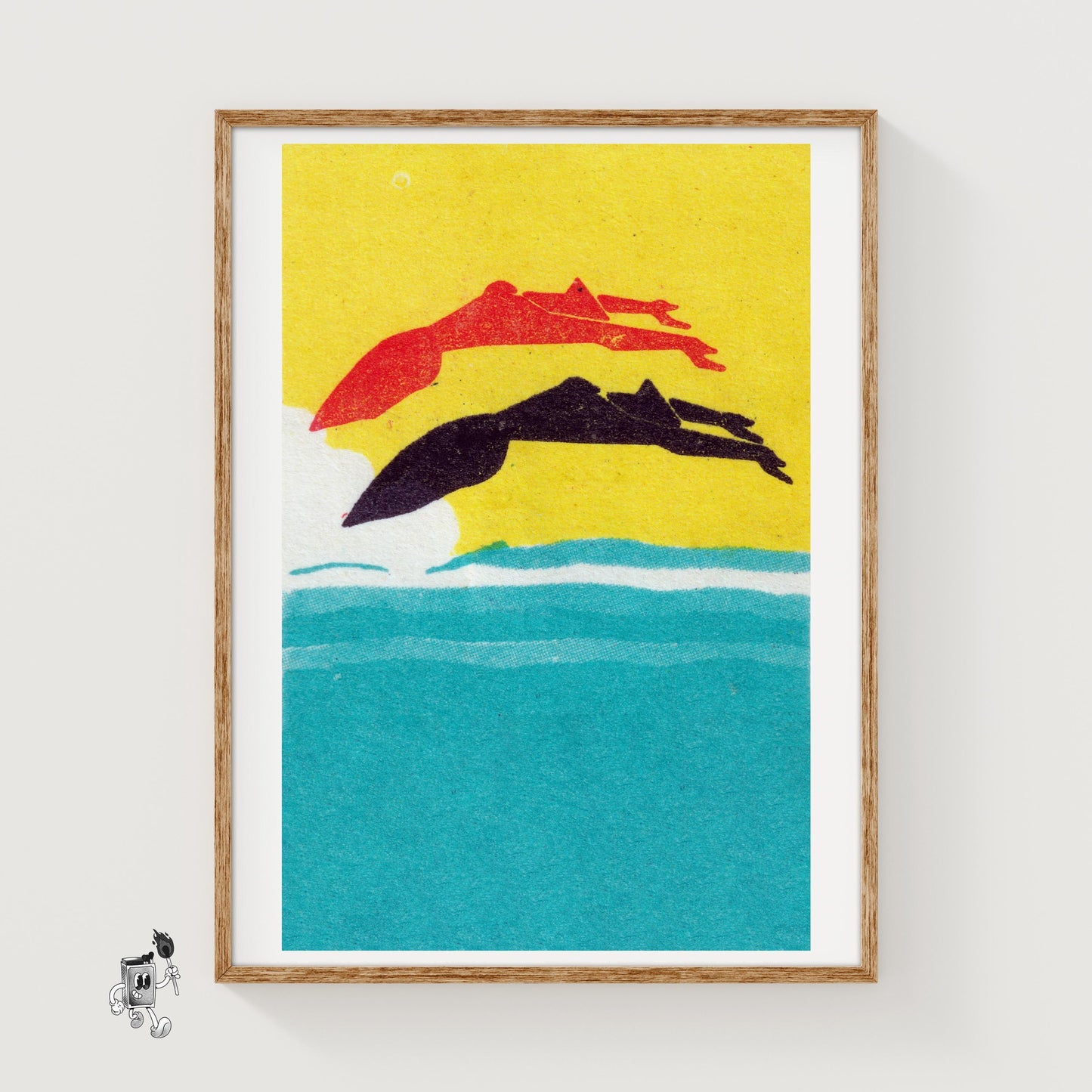 Women Diving - vintage matchbox label print