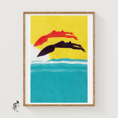 Women Diving - vintage matchbox label print