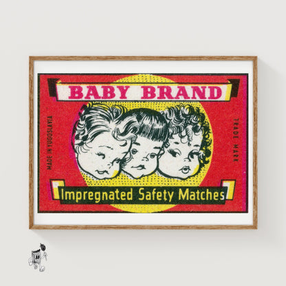 Three Children's Faces - vintage matchbox label print