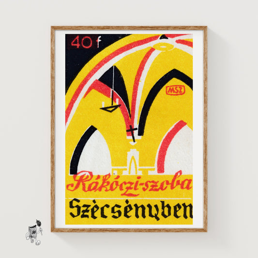 Ancient Yellow Church - vintage matchbox label print
