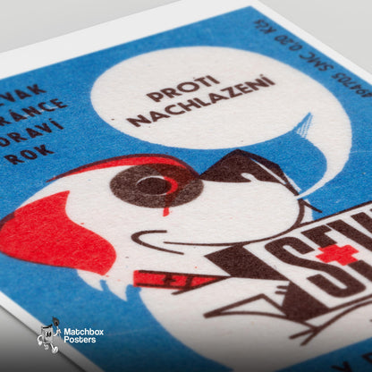 Cartoon Dog - vintage matchbox label print - close-up detail