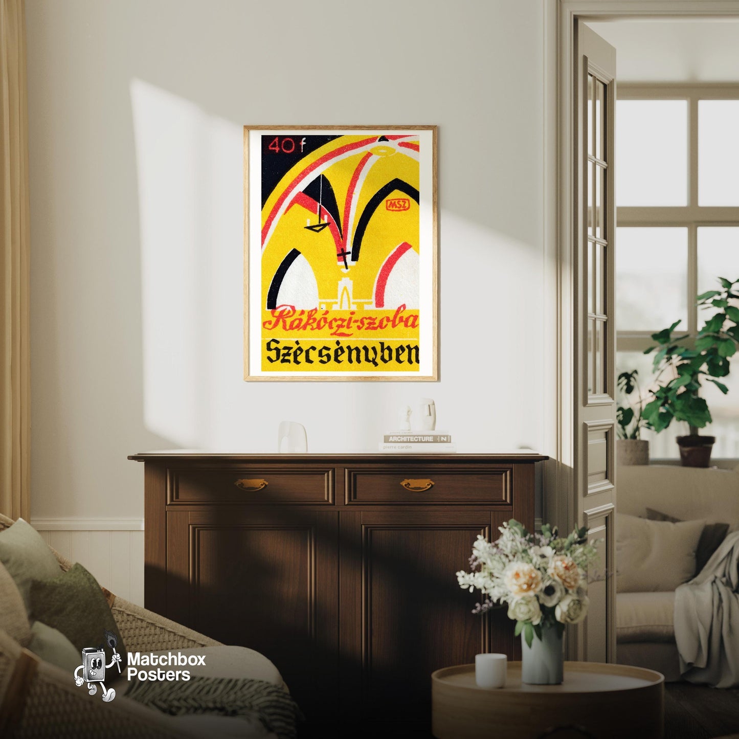 Ancient Yellow Church - vintage matchbox label print - framed wall art preview
