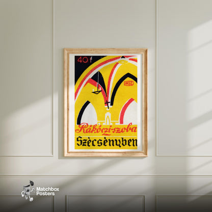 Ancient Yellow Church - vintage matchbox label print - living room mockup