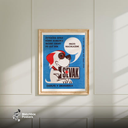 Cartoon Dog - vintage matchbox label print - bedroom mockup