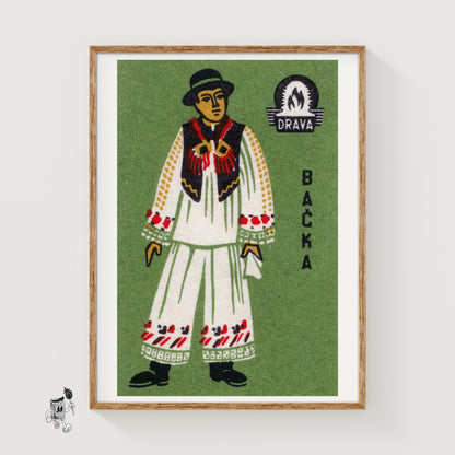 Serbian Man - vintage matchbox label print