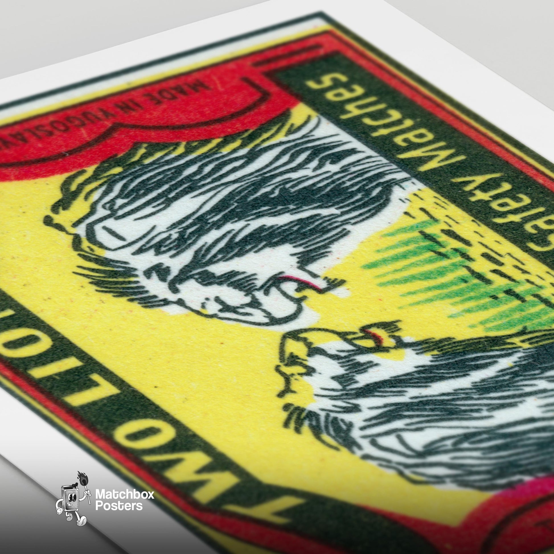 Two Lions - vintage matchbox label print - close-up detail