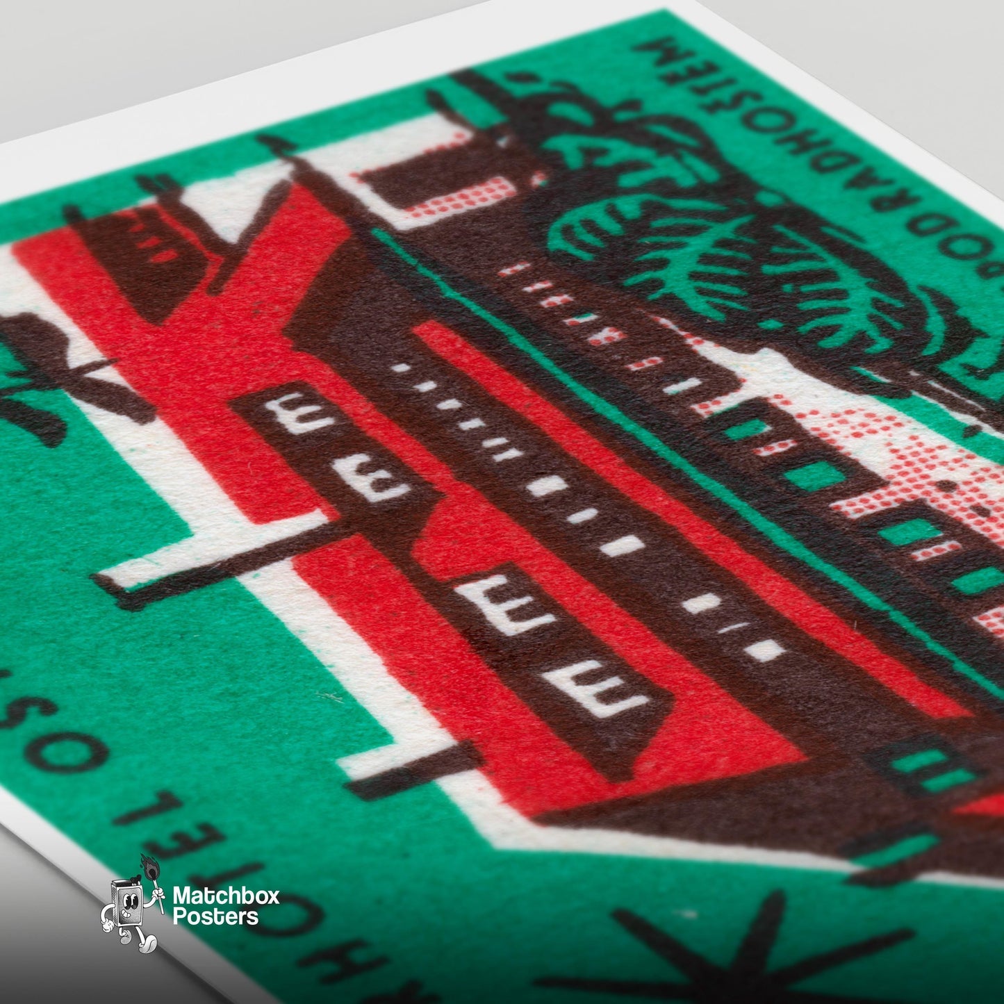 Hotel with Red Roof - vintage matchbox label print - close-up detail